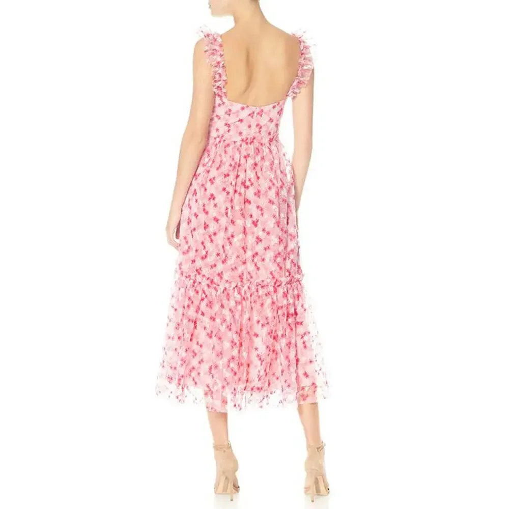 Monique Lhuillier Floral Embroidered Mesh Midi Peony - Picture 4 of 13